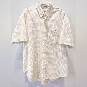 Chemise Lacoste vintage French Men's yellow blue Plaid Button-Down Shirt-XL